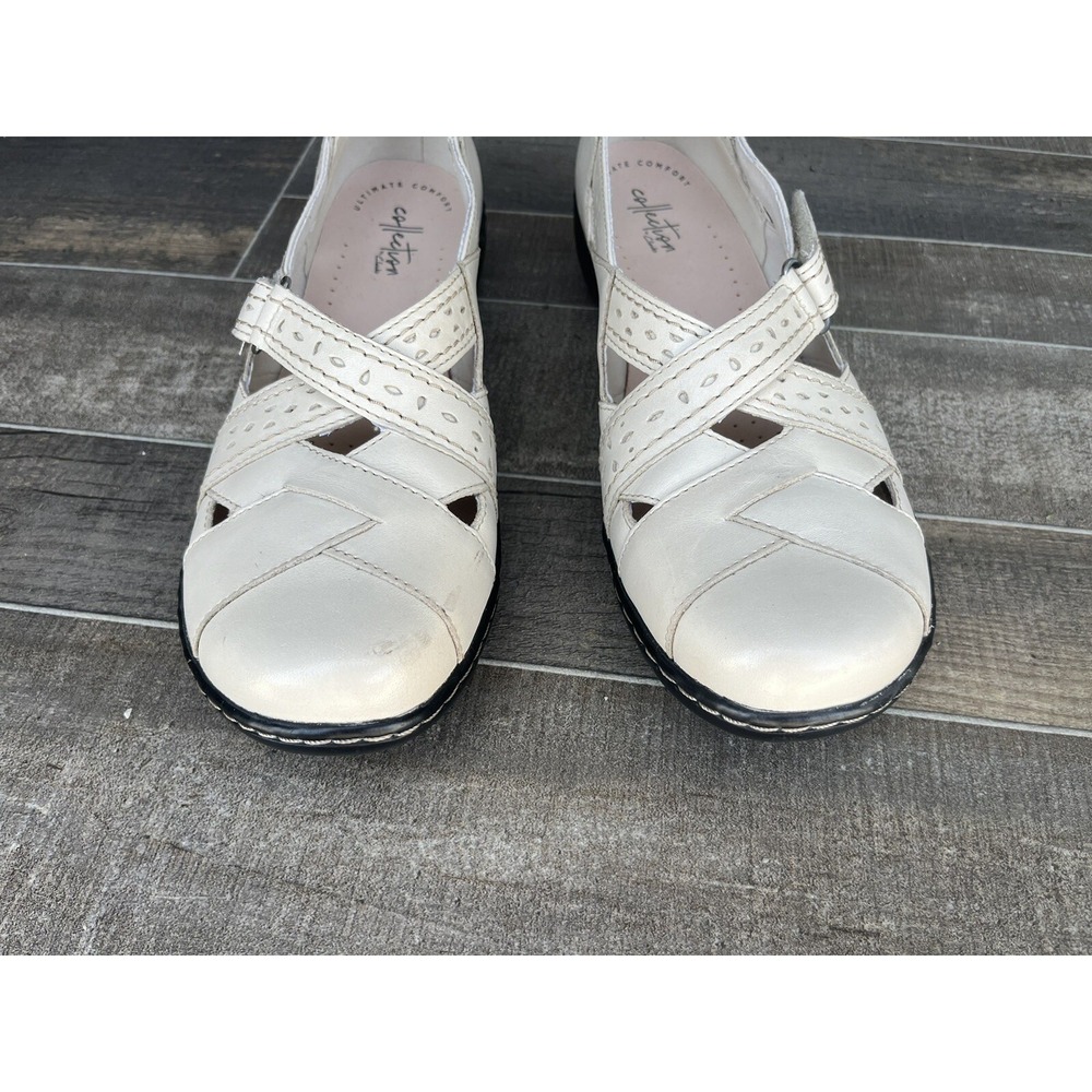 Clarks White Leather Women's Casual Mary Jane Flats - Picture 4 of 11